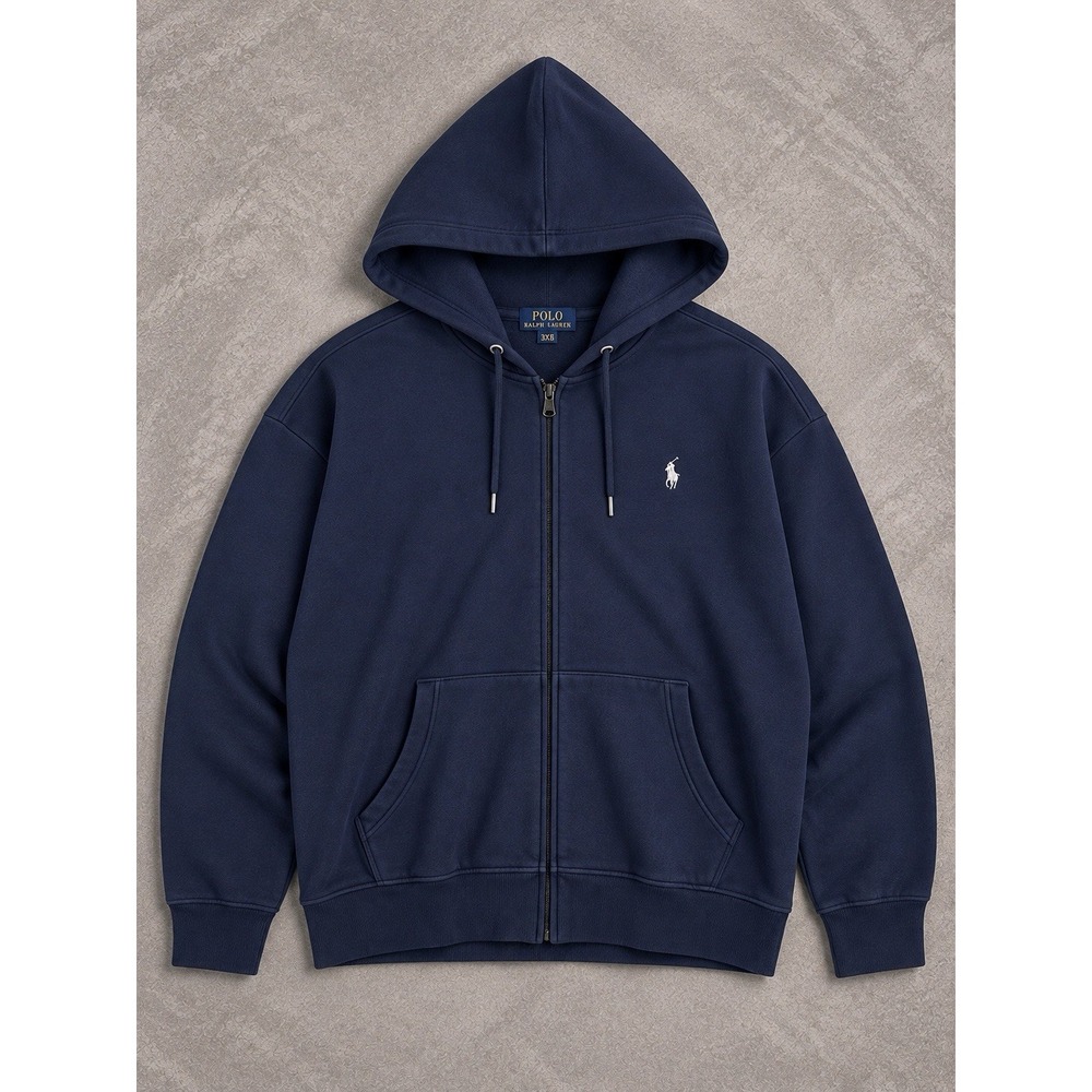 Polo Ralph Lauren Full Zip Hoodie Mens 3XB Navy Blue Pony Logo Big Tall